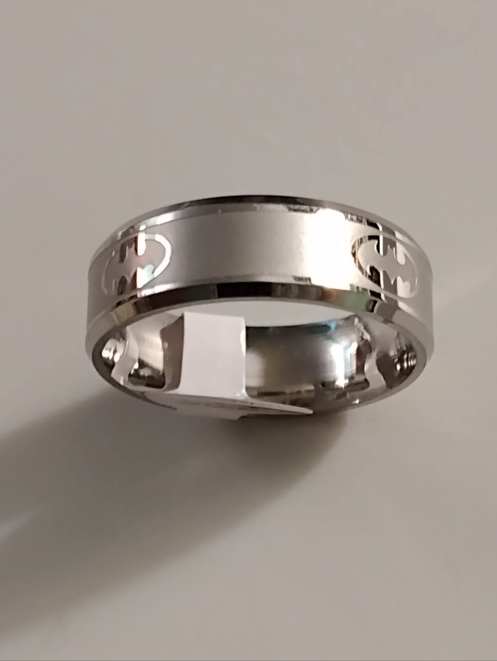 Batman Superhero Ring Stainless Silver Brushed Metal Tone Band 4 Sided Logo New